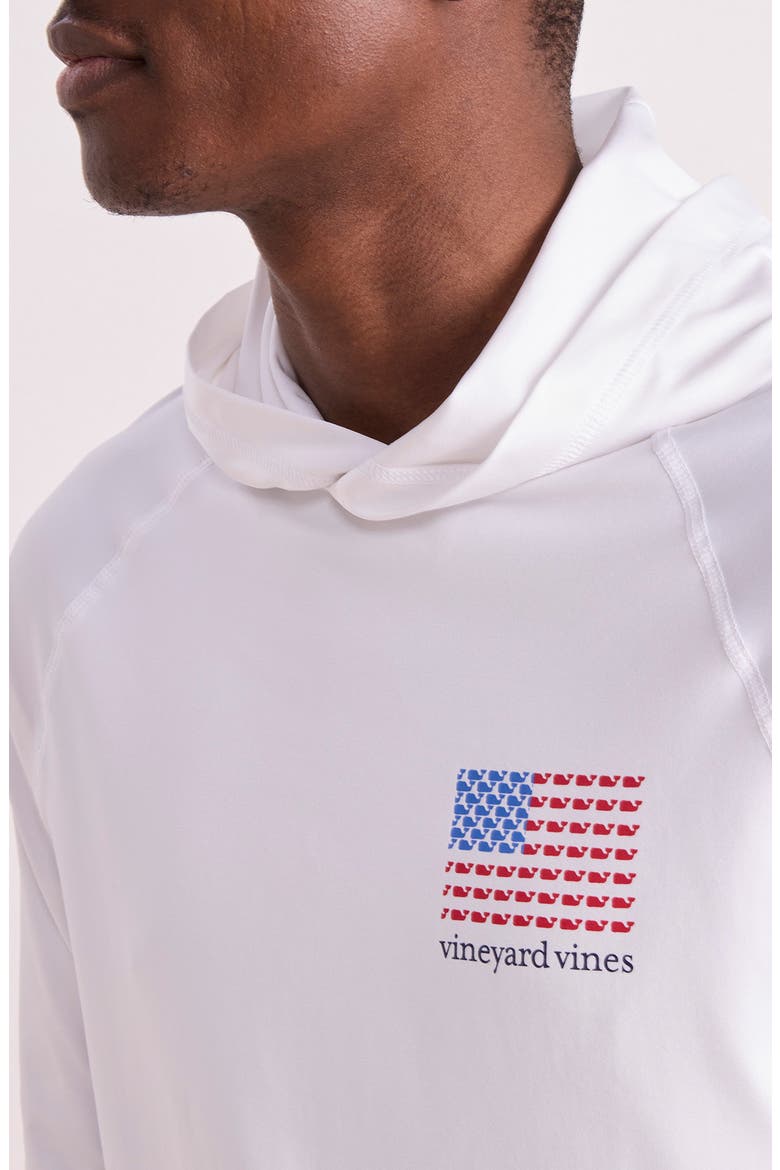 Whale Flag Long Sleeve Hooded Rashguard, Alternate, color, WHITE CAP