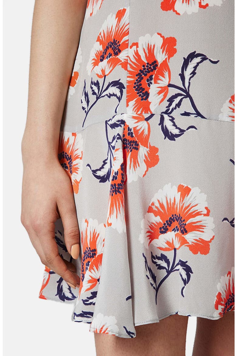 Floral Print Silk Shift Dress, Alternate, color, LIGHT GREY