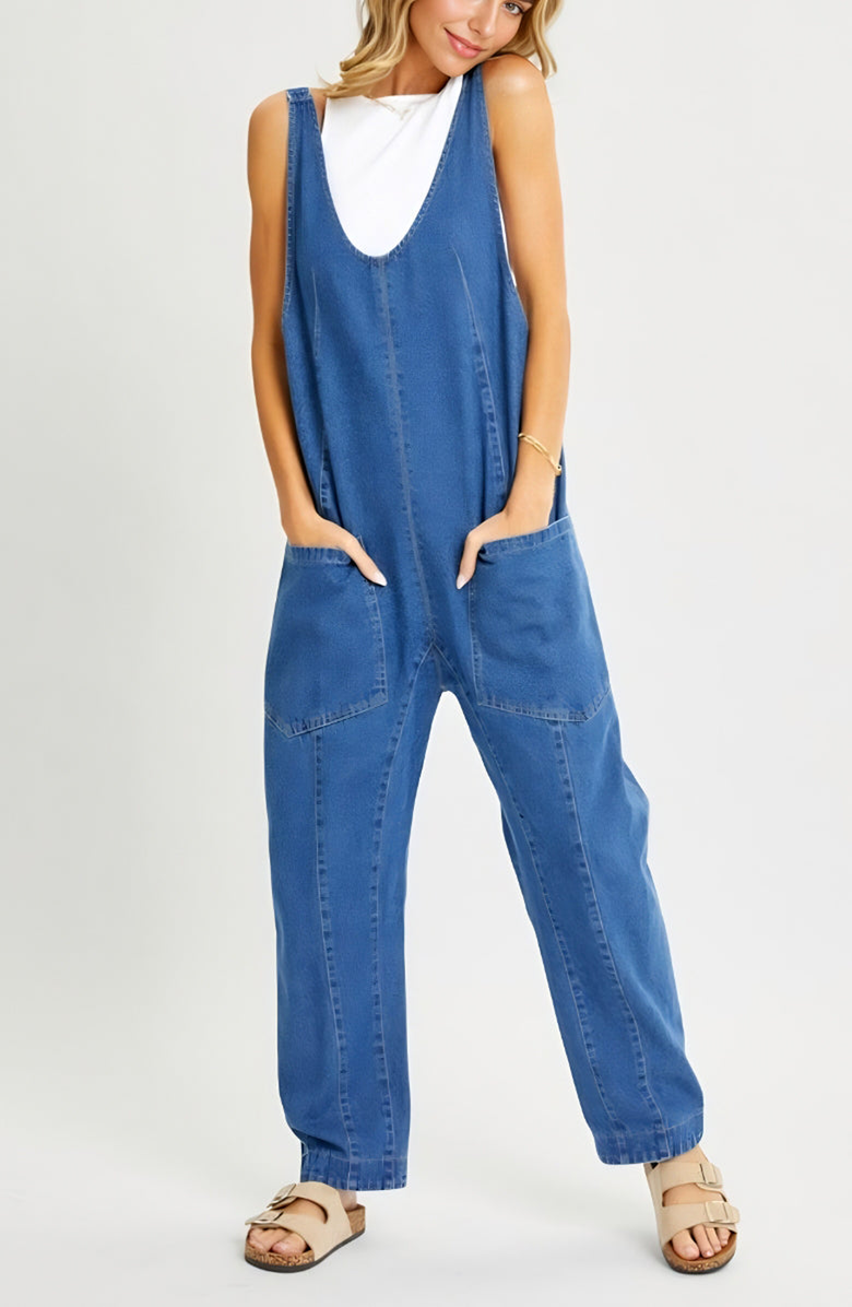 Knit and Lounge Relaxed Fit Sleeveless Denim Overalls, Alternate, color, 