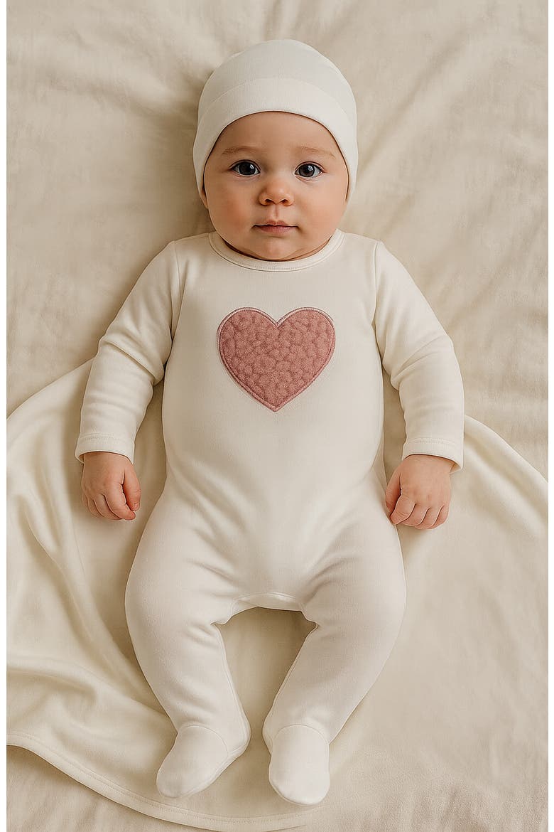 Heart Appliqué Footie, Alternate, color, OFF WHITE