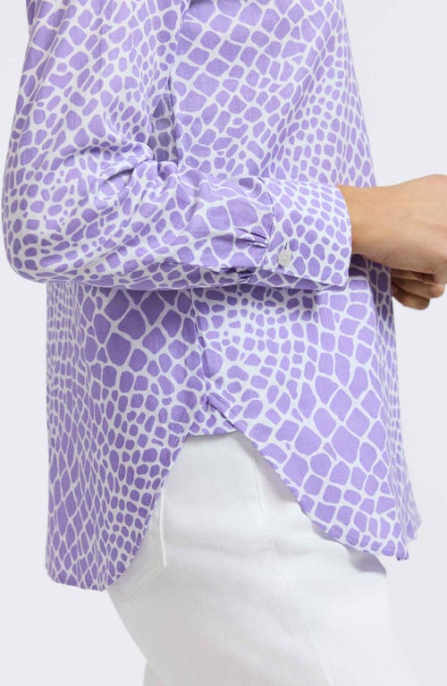 Foxcroft Meghan Giraffe Print Linen Blend Button-up Shirt In Amethyst/white