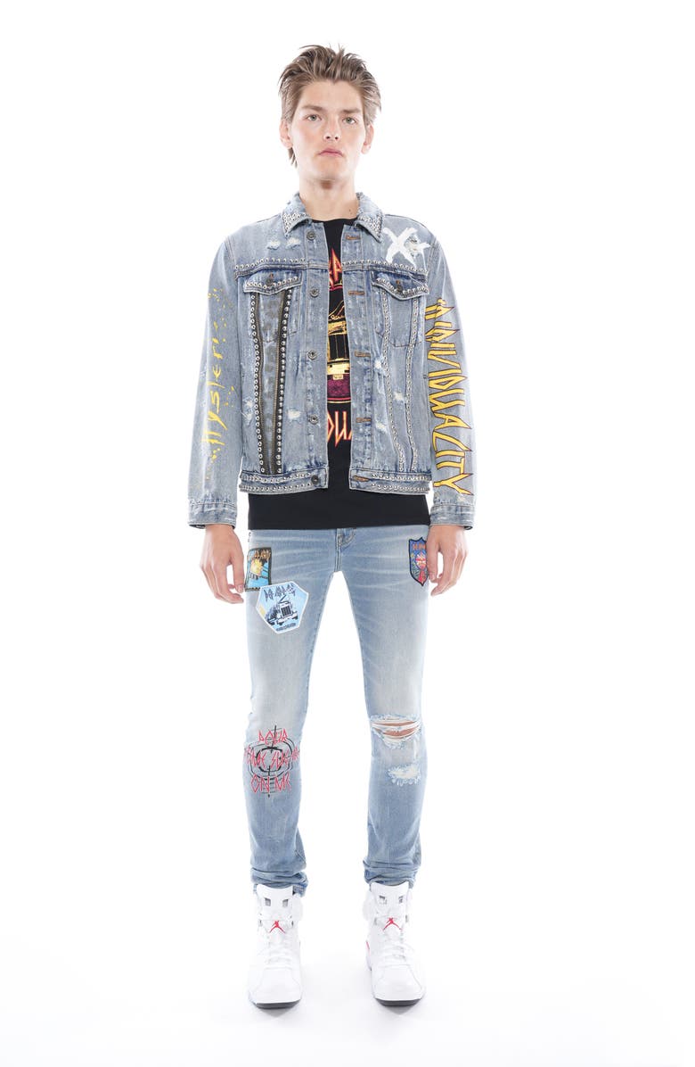 Cult of Individuality Punk Ripped Stretch Super Skinny Jeans, Alternate, color, Def Leppard