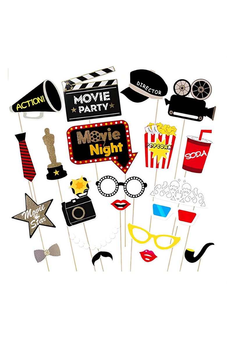 Hollywood Photo Booth Bundle with Backdrop and Props, Alternate, color, Multicolor