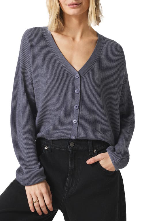 Splendid Bri Rib Blouson Sleeve Cardigan In Ash Navy