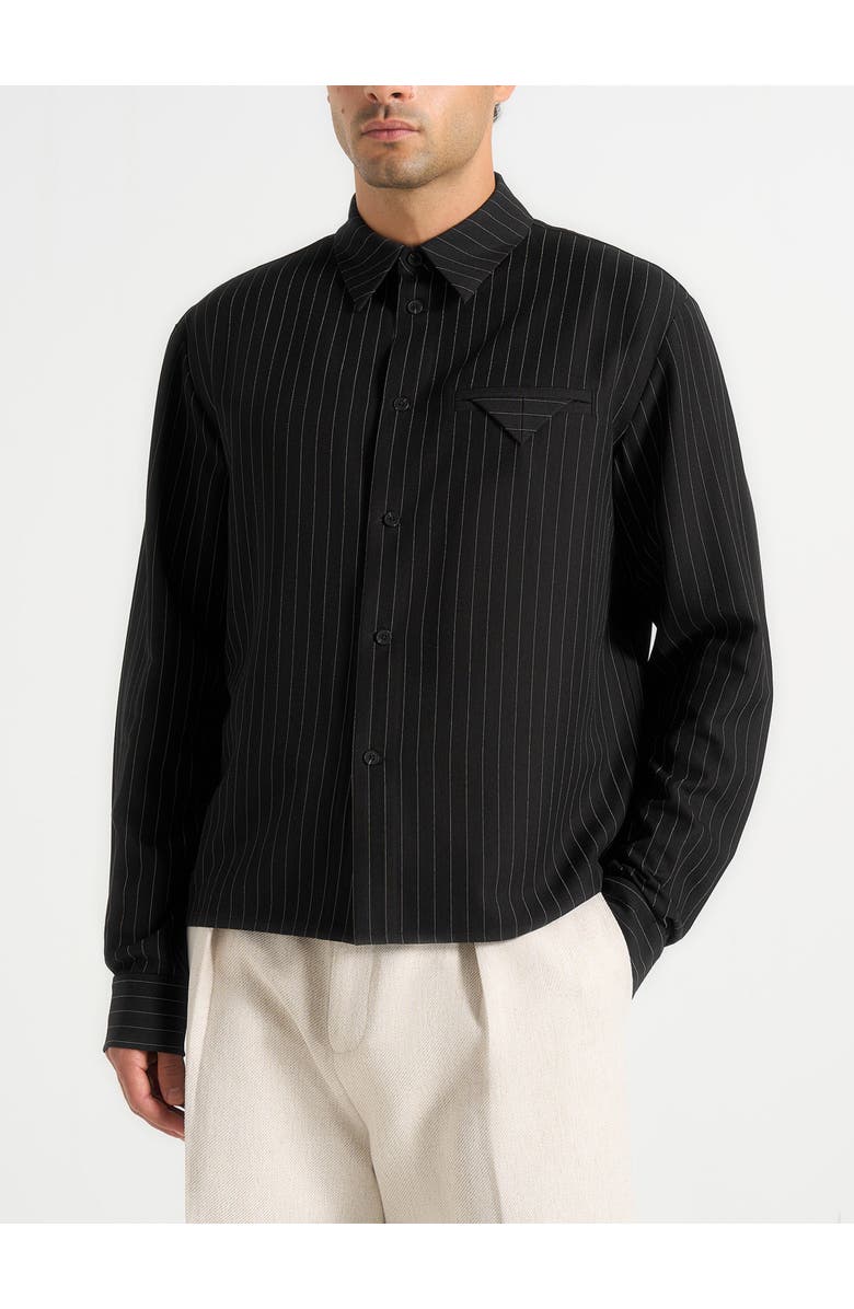 Manière De Voir Arlo Pinstripe Cropped Long Sleeve Shirt, Main, color, Black