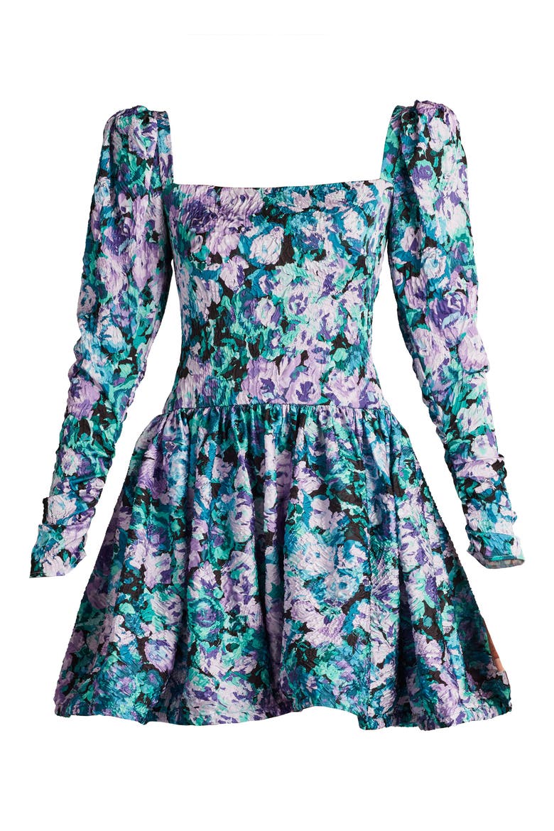 Flora Jacquard Long Sleeve Fit & Flare Minidress, Alternate, color, LILAC/ FLORAL