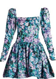 SHO by Tadashi Shoji Flora Jacquard Long Sleeve Fit & Flare Minidress