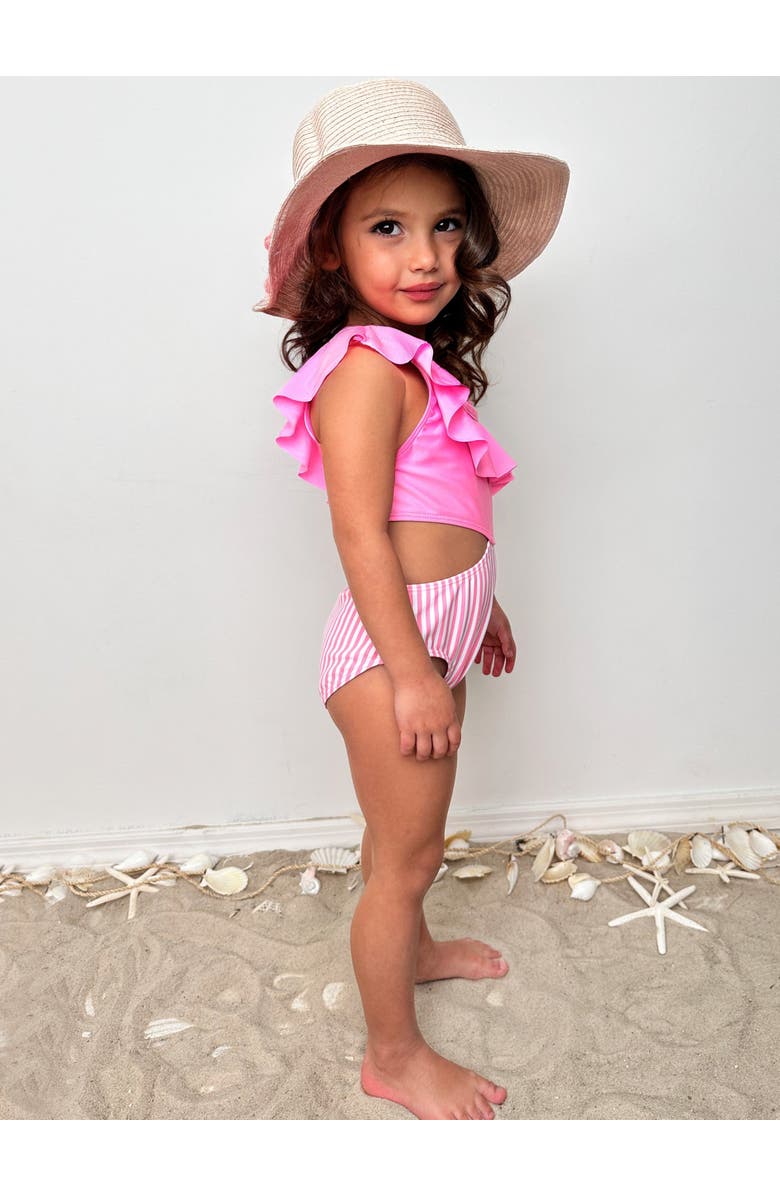 Mia Belle Girls Blush and Splash Pink Ruffle One-Piece Swimsuit, Alternate, color, Pink