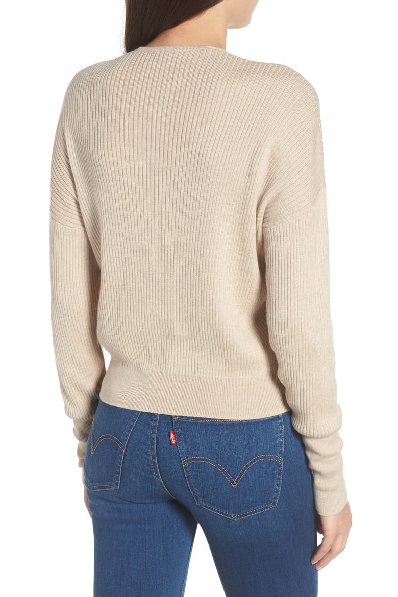 Rib Wrap Sweater, Alternate, color, TAN ETHEREA HEATHER