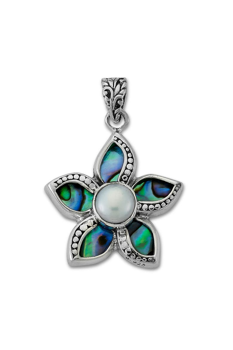 Sterling Silver Abalone & Pearl Flower Pendant, Main, color, GREEN AND BLUE