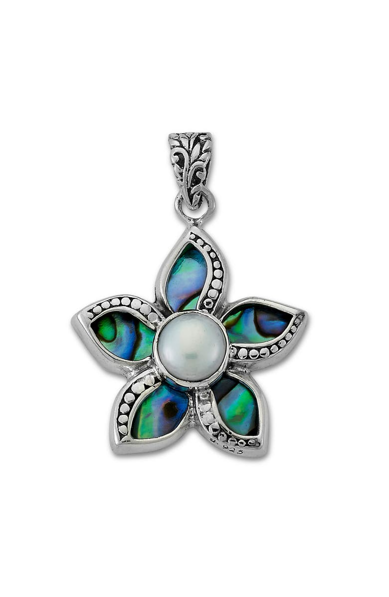 SAMUEL B. Sterling Silver Abalone & Pearl Flower Pendant, Main, color, Green And Blue
