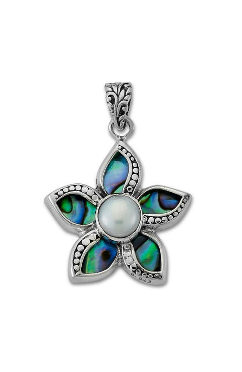 Sterling Silver Abalone & Pearl Flower Pendant