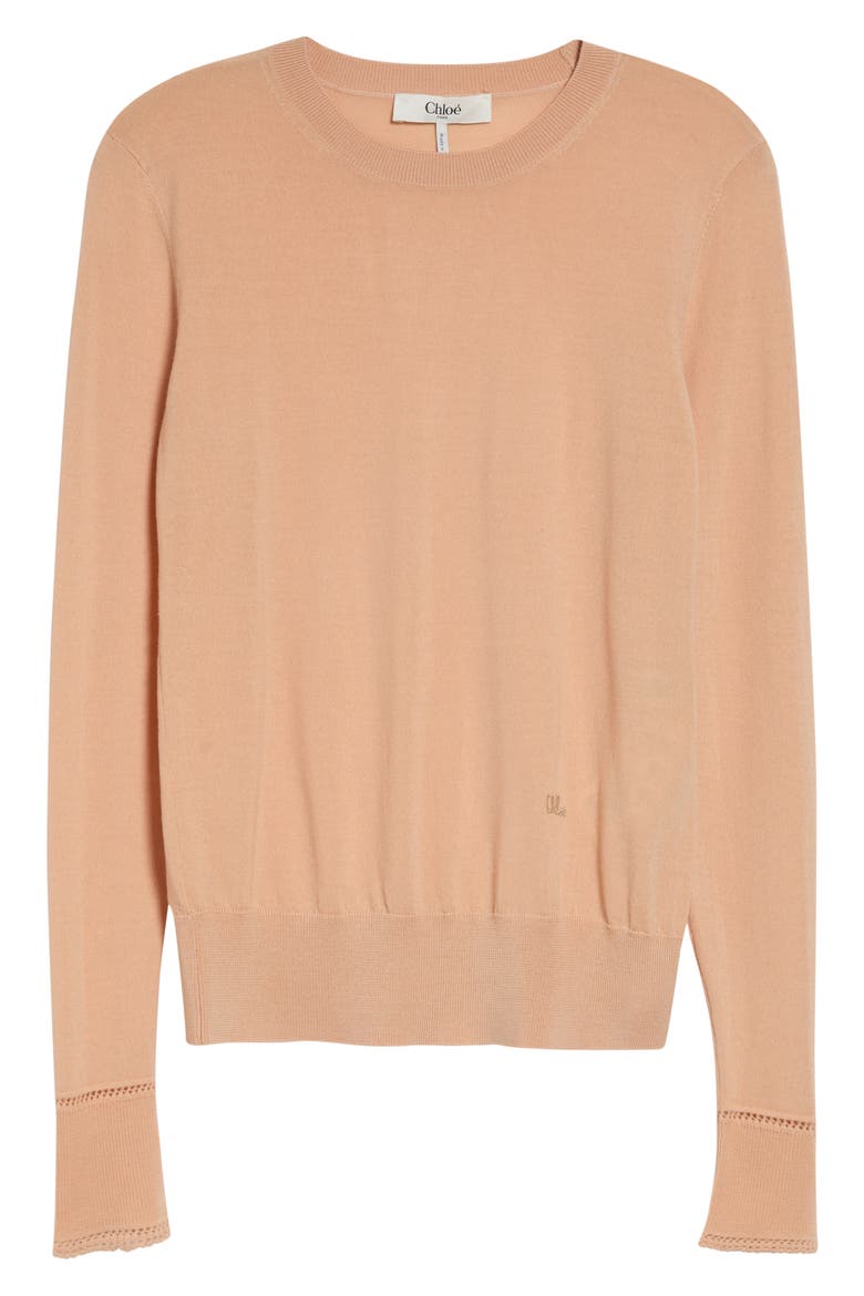 Lace Trim Wool Sweater, Alternate, color, TENDER PEACH