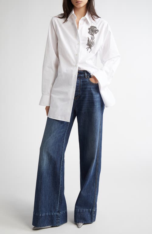 Stella Mccartney Crystal Floral Embellished Button-up Shirt In Pure White
