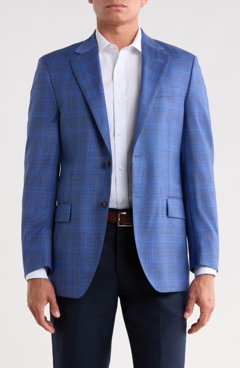 Mid Blue Plaid Wool Sport Coat
