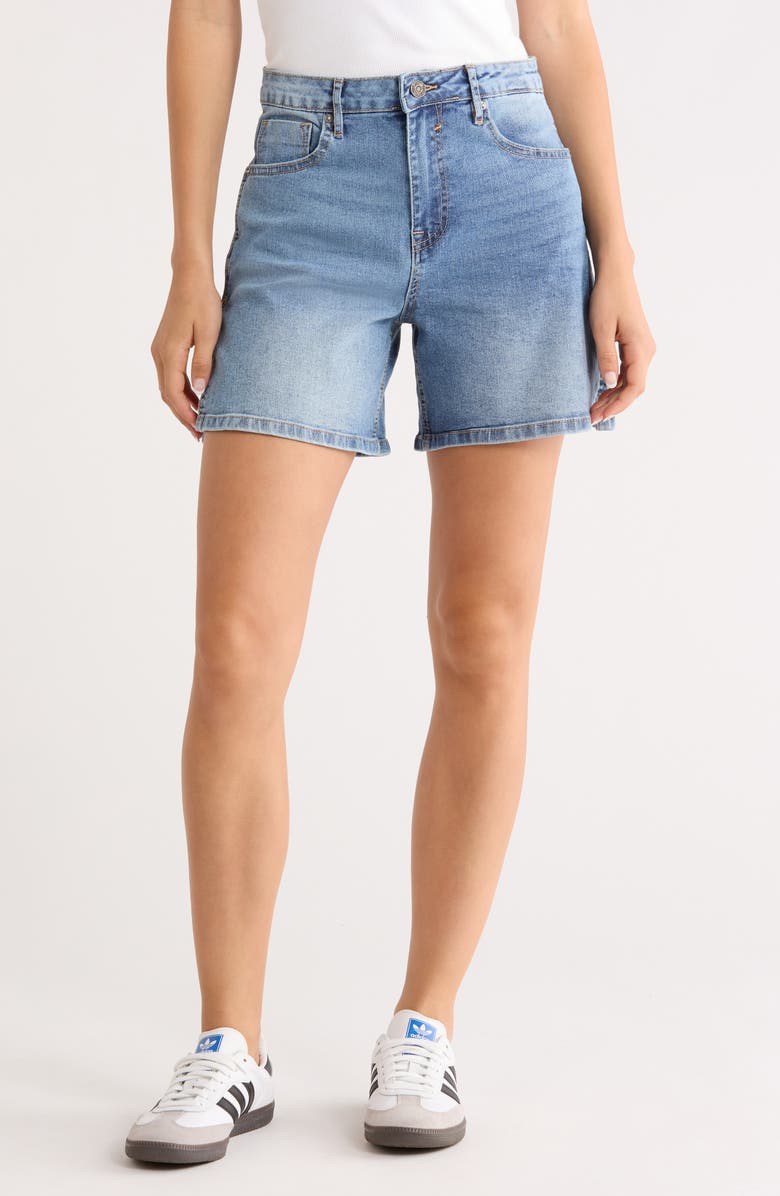 Vigoss High Waist Side Slit Denim Shorts, Main, color, Medium Wash