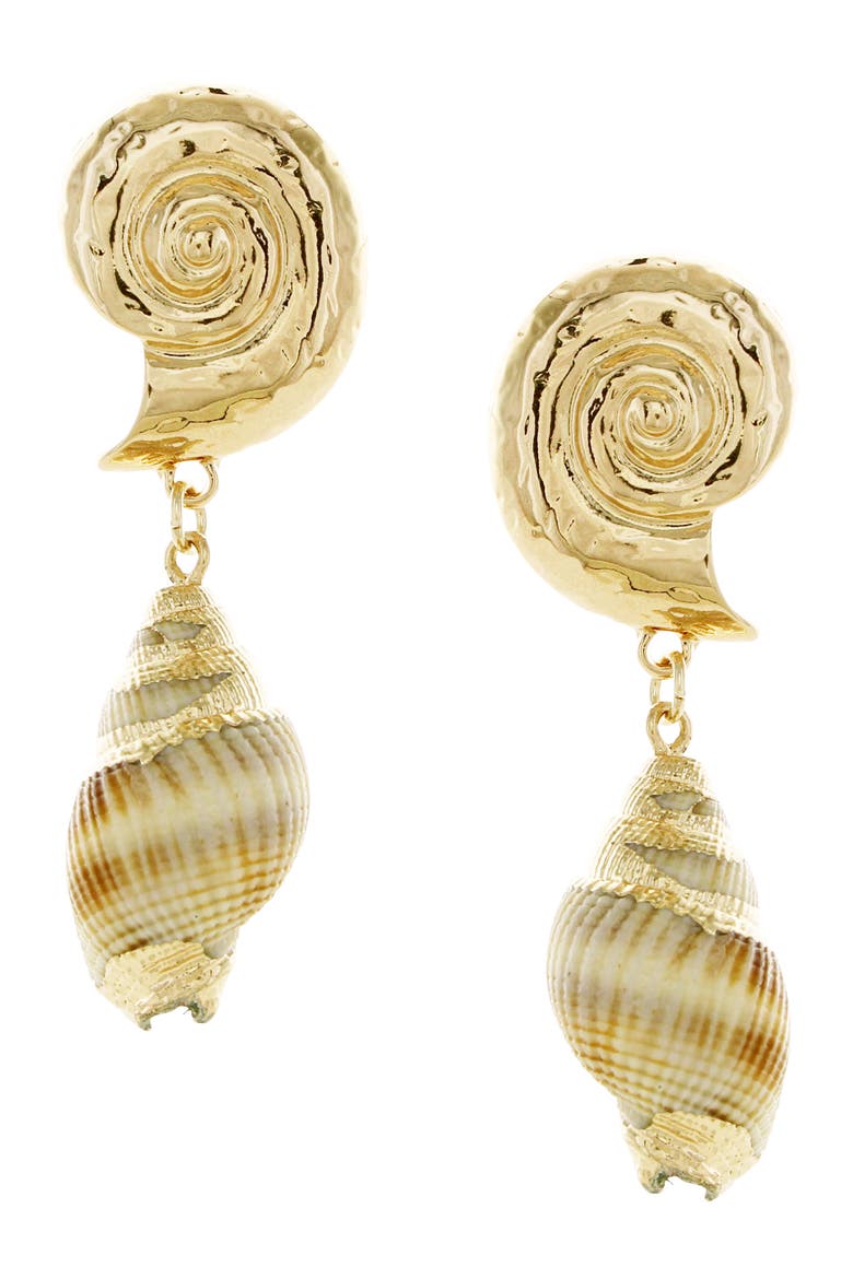 Conch Shell Drop Earrings, Main, color, GOLD / BEIGE