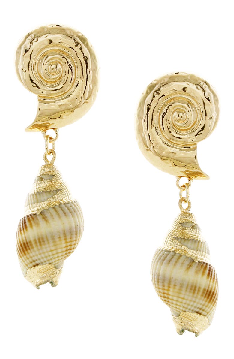 OLIVIA WELLES Conch Shell Drop Earrings, Main, color, Gold / Beige