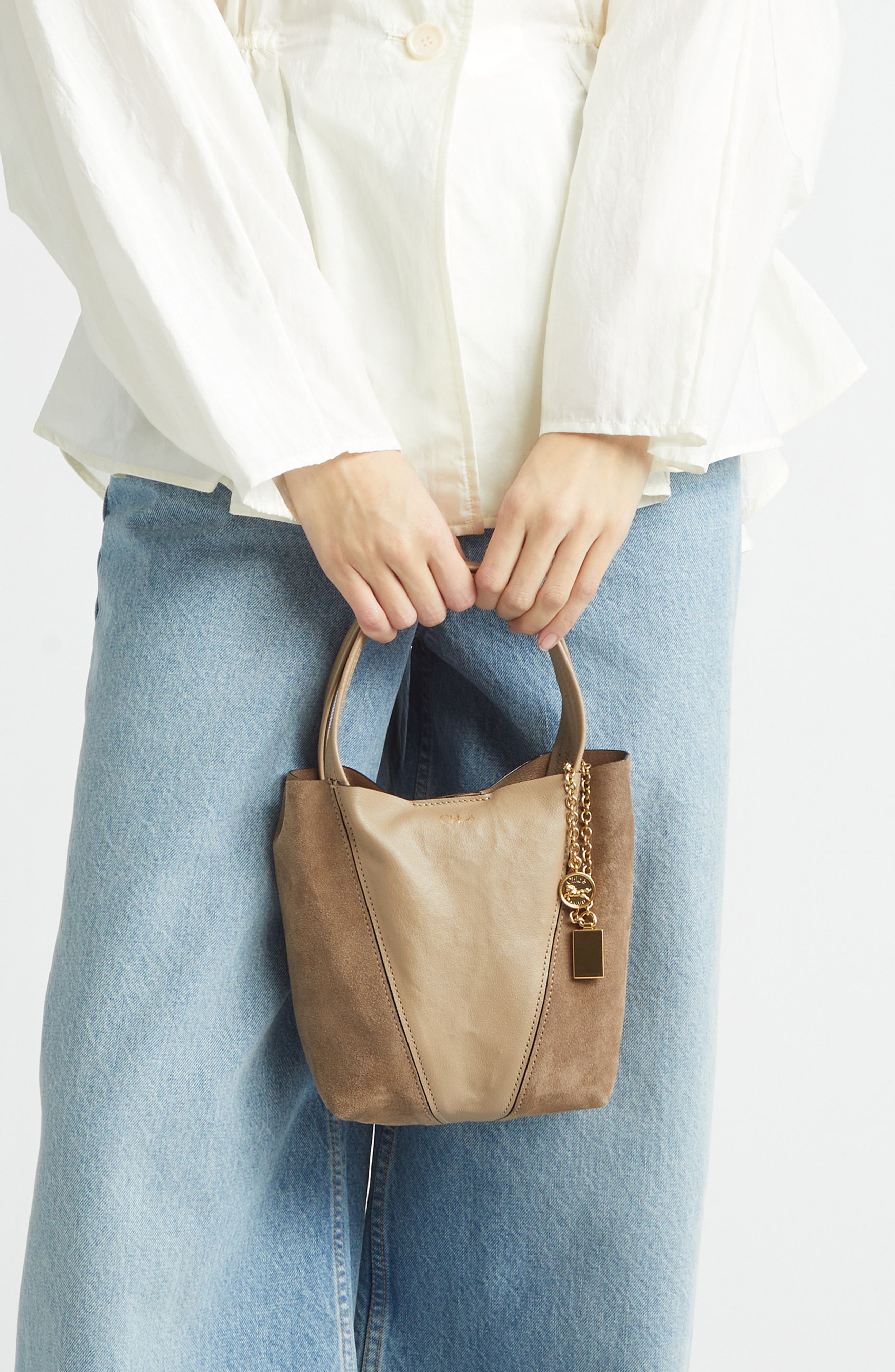 Chloé Small Chloé Spin Leather & Suede Tote, Alternate, color, Boyish Brown