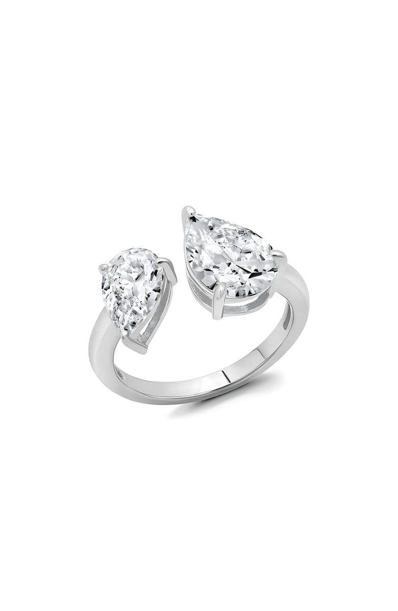 Crislu Toi et Moi Pear Open Ring, Main, color, Pure Platinum/ Clear Stone