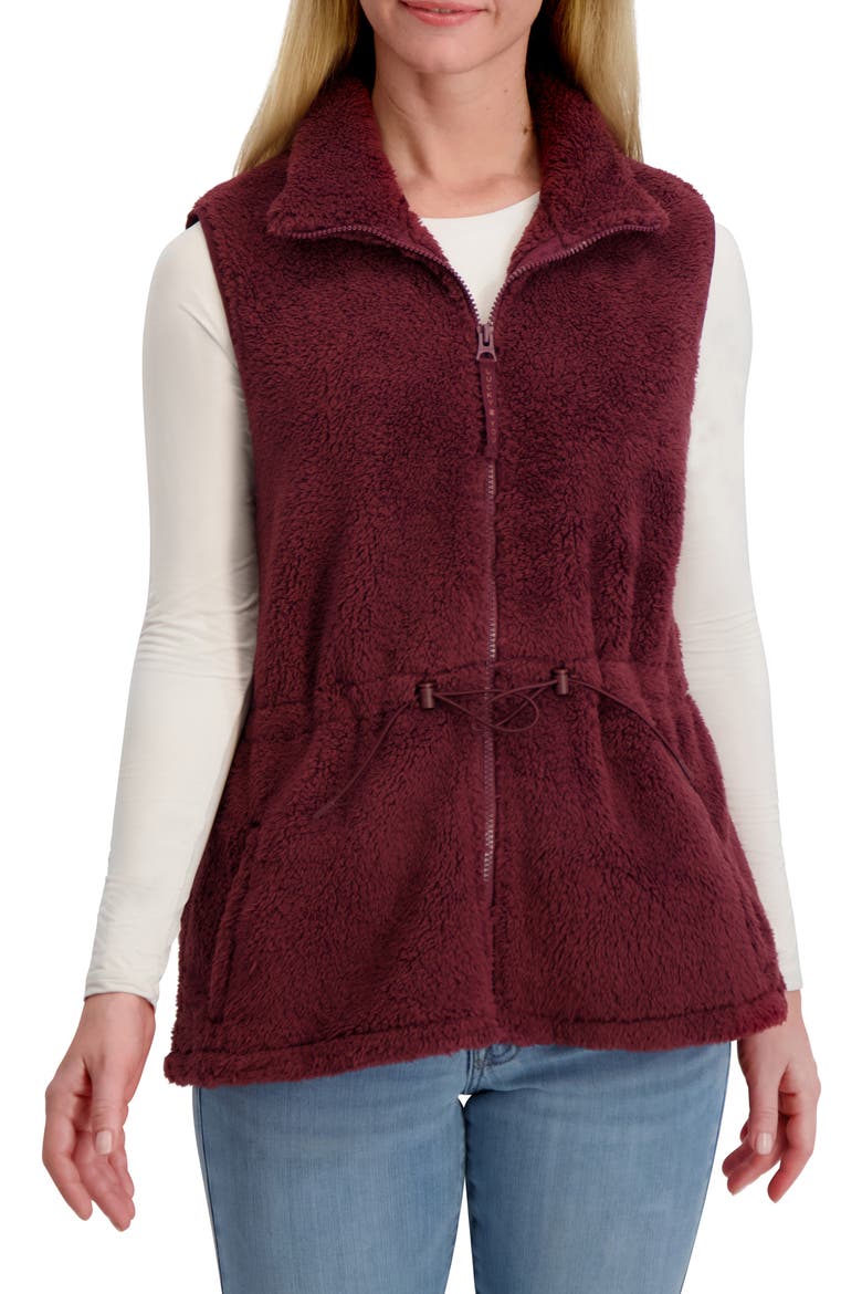 Faux Shearling Zip Front Vest, Main, color, VINEYARD WINE
