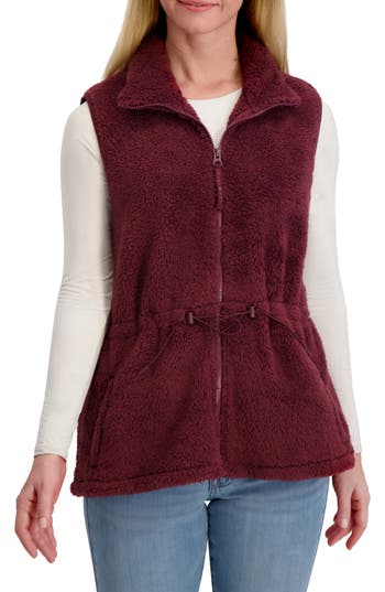 Lucky Brand Faux Shearling Zip Front Vest In Burgundy