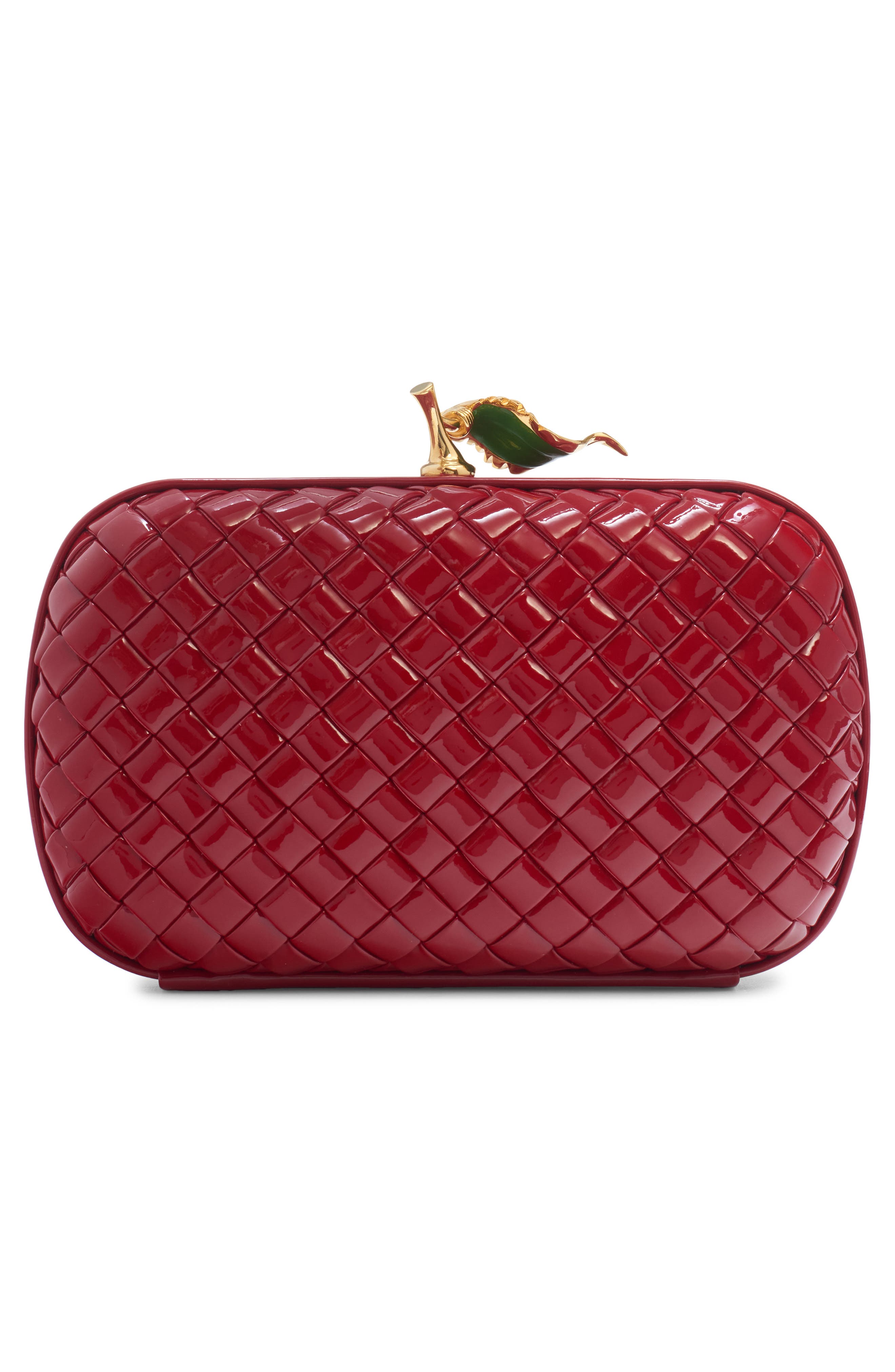 Bottega Veneta Borsa Knot Intrecciato Patent Leather Clutch, Alternate, color, 