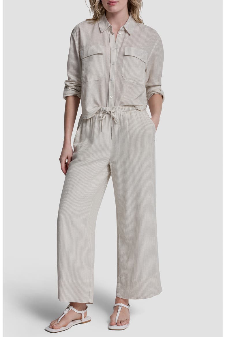 High Waist Linen Blend Pants, Alternate, color, PEBBLE/ IVORY