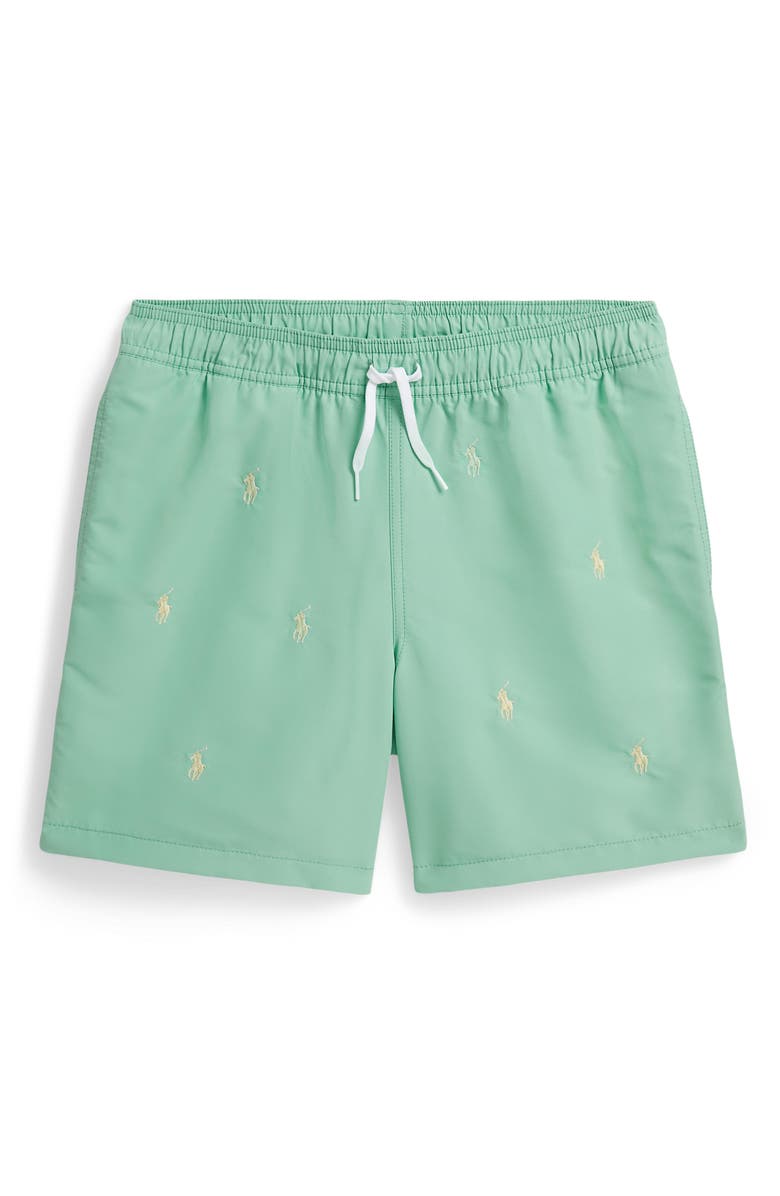 Polo Ralph Lauren Kids' Traveler Embroidered Pony Swim Trunks, Main, color, Celadon
