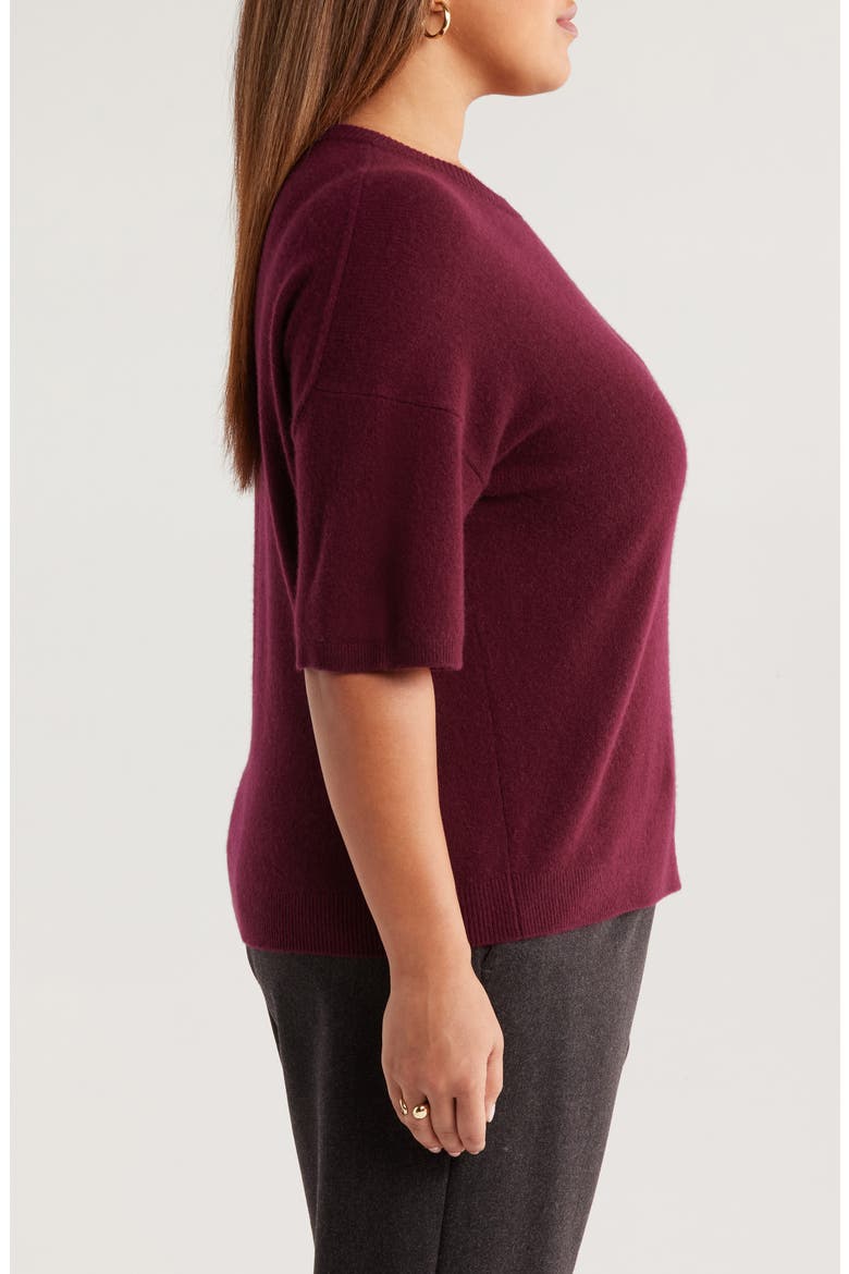 Short Sleeve Cashmere Sweater, Alternate, color, BURGUNDY FIELD