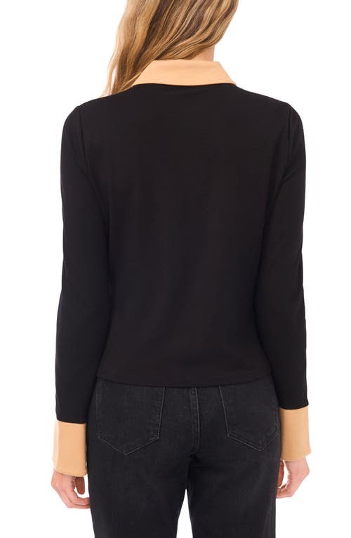 Cece Crystal Button Knit Button-up Shirt In Black