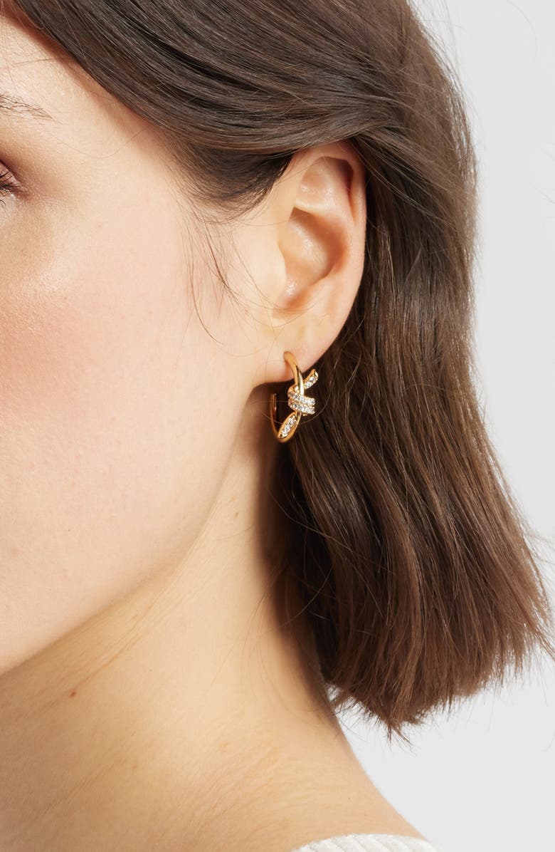 Nordstrom Cubic Zirconia Knot Huggie Hoop Earrings, Alternate, color, Clear- Gold