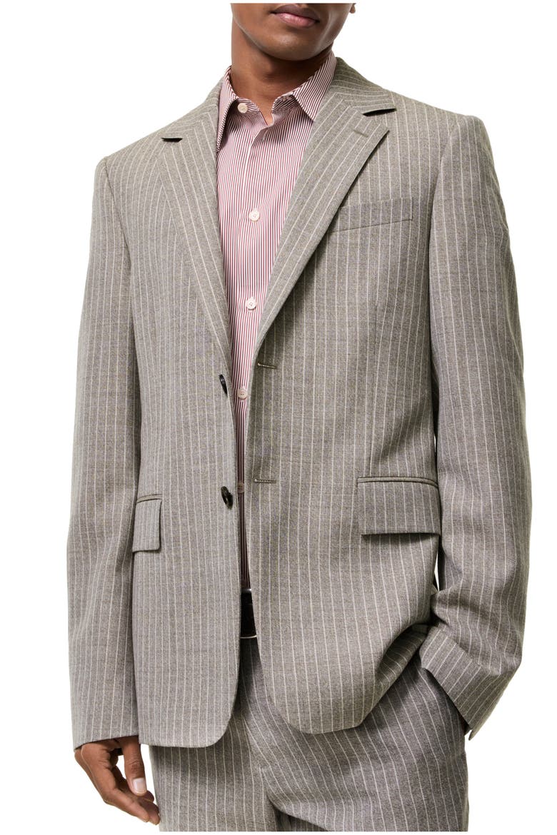 Pinstriped Wool Sloane Tailored Jacket, Main, color, Soil brown/cotton white