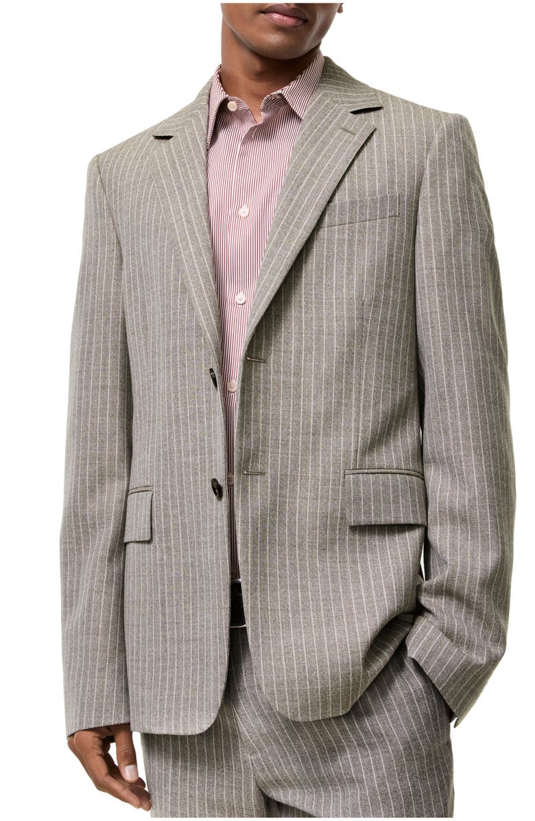 Burberry Pinstriped Wool Sloane Tailored Jacket, Main, color, Soil Brown/Cotton White
