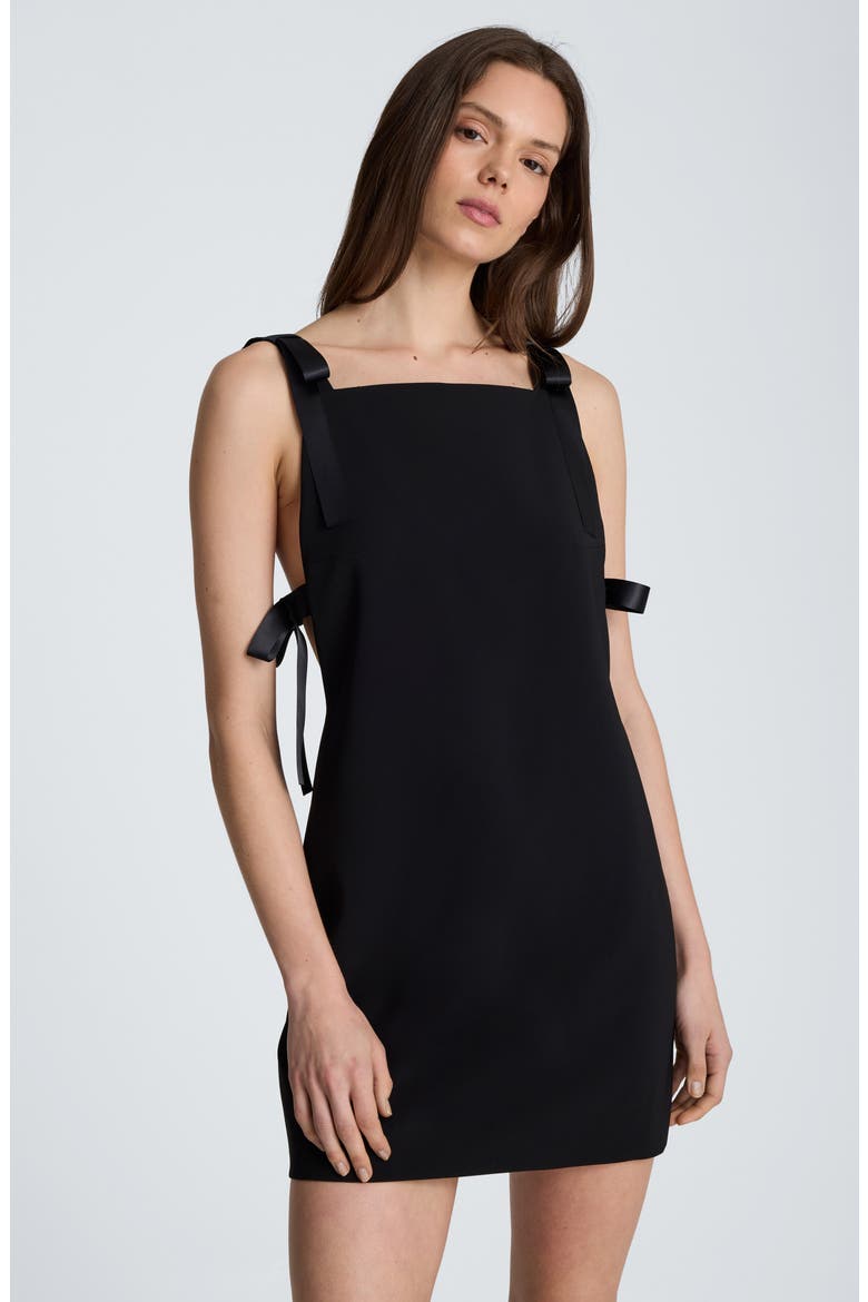 Bow Tie Crepe Minidress, Alternate, color, BLACK