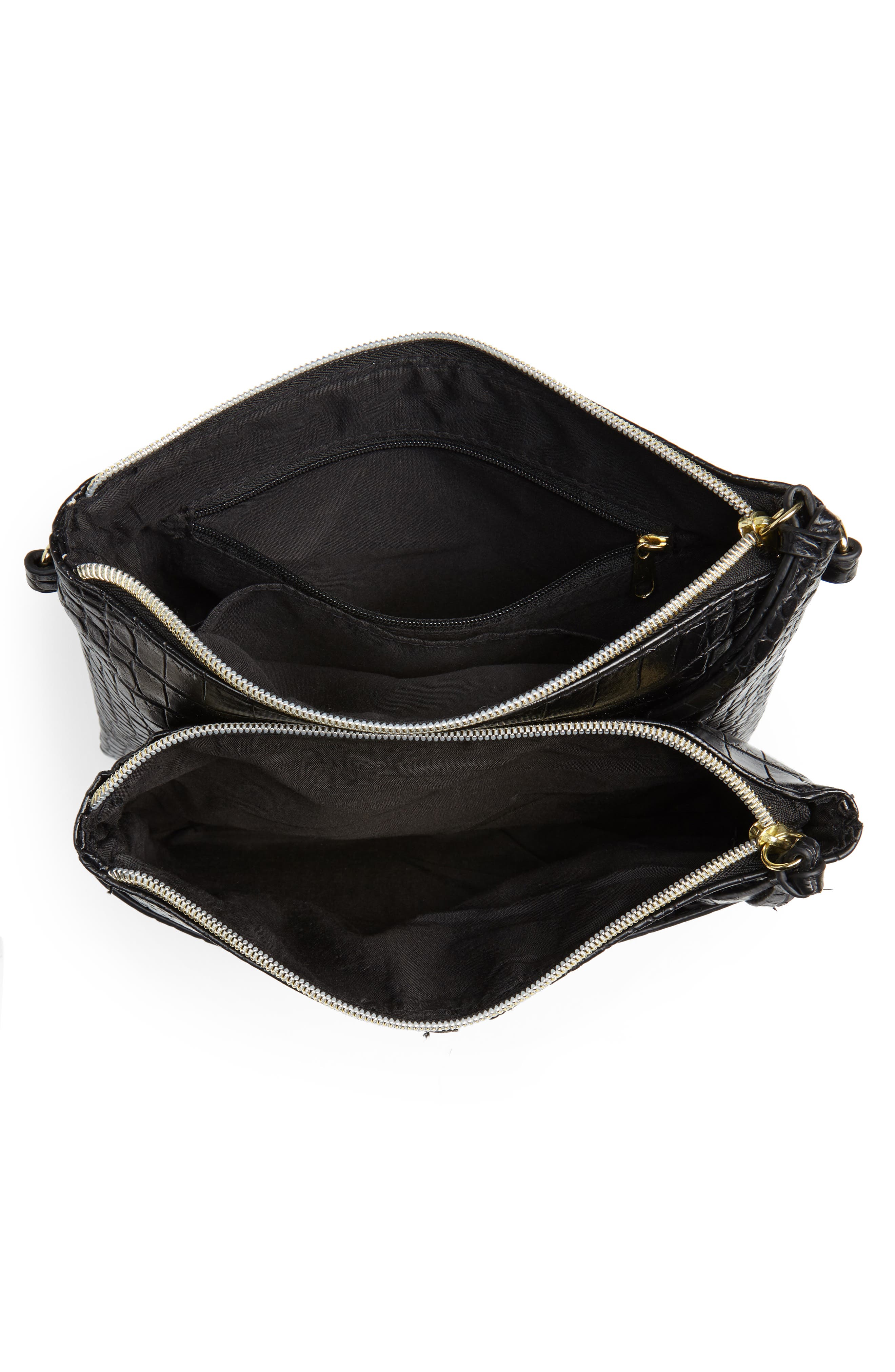 Croc Embossed Double Pouch Crossbody Bag, Alternate, color, BLACK