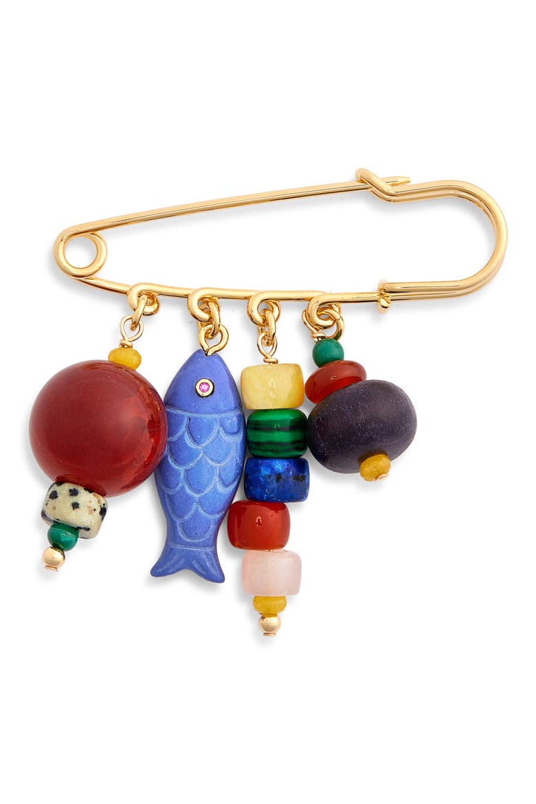 Fish Bait Brooch, Main, color, GOLD MULTI
