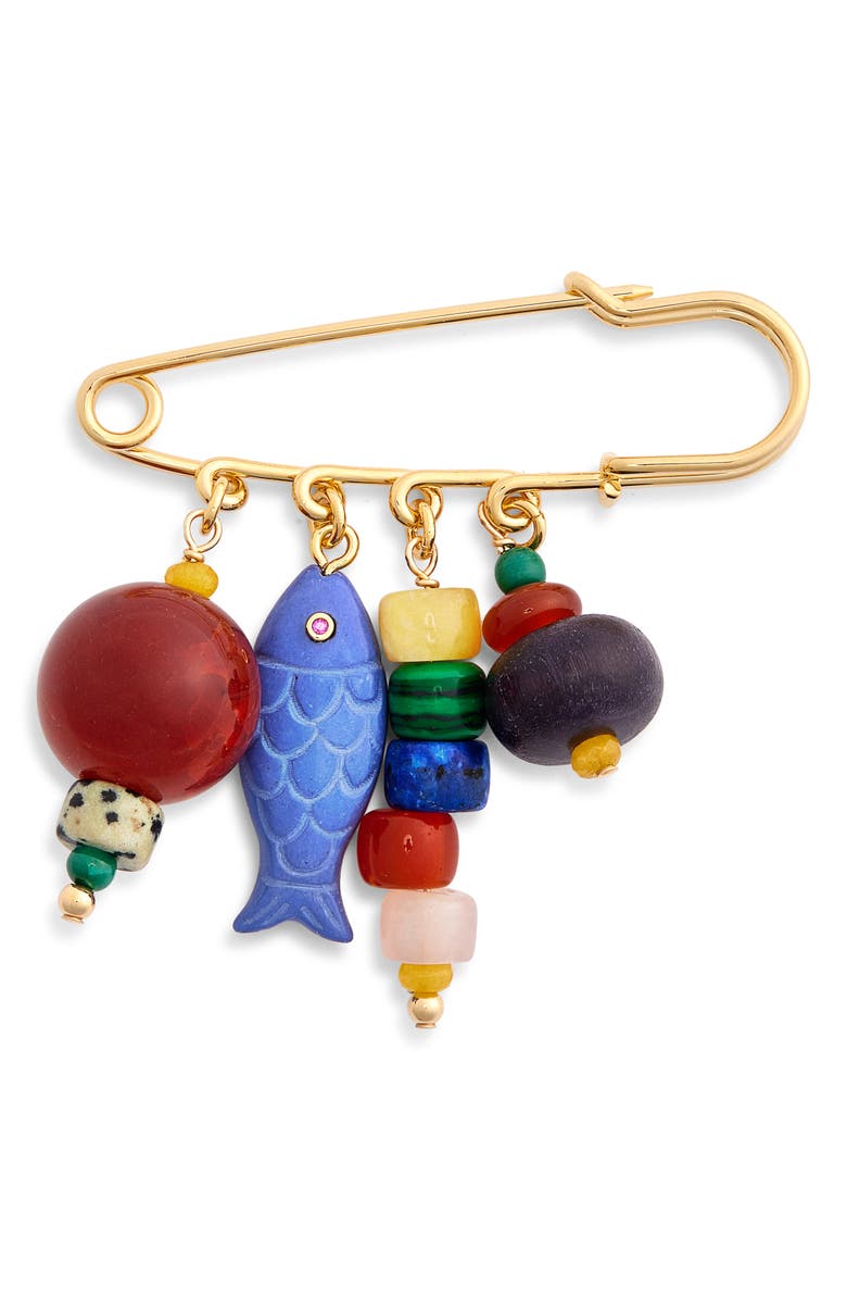 Éliou Fish Bait Brooch, Main, color, Gold Multi