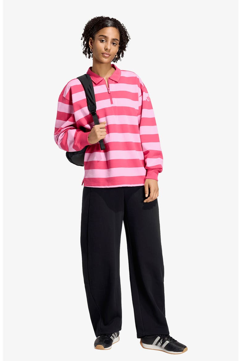 Striped Quarter Zip Cotton Polo, Alternate, color, POWER PINK/ST TROPIC BLOOM