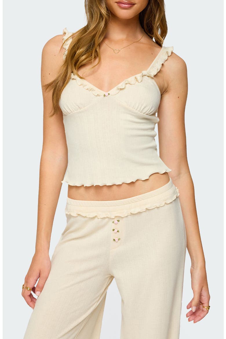 Posy Ruffle Pointelle Tank, Main, color, PALE YELLOW