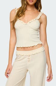 EDIKTED Posy Ruffle Pointelle Tank