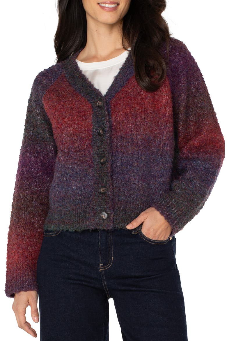 Raglan Sleeve Cardigan, Main, color, BERRY / BURGUNDY OMBRE