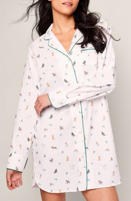 Petite Plume Jingle Paws Piped Cotton Nightshirt in White 