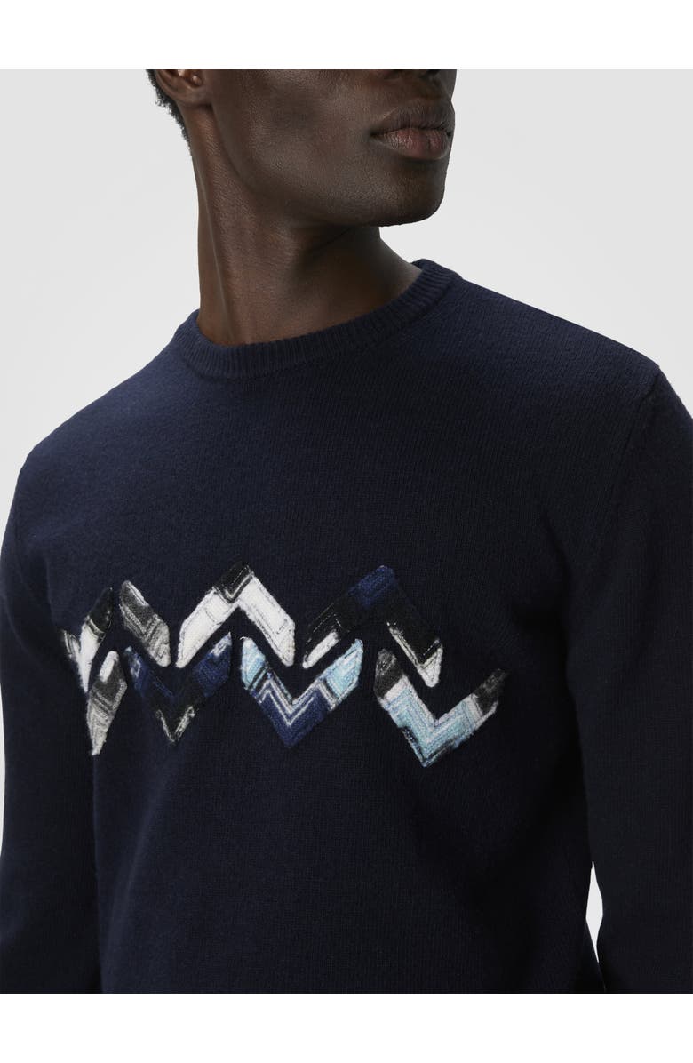 Missoni Crew Neck Sweater With Zigzag Detail, Alternate, color, Blue