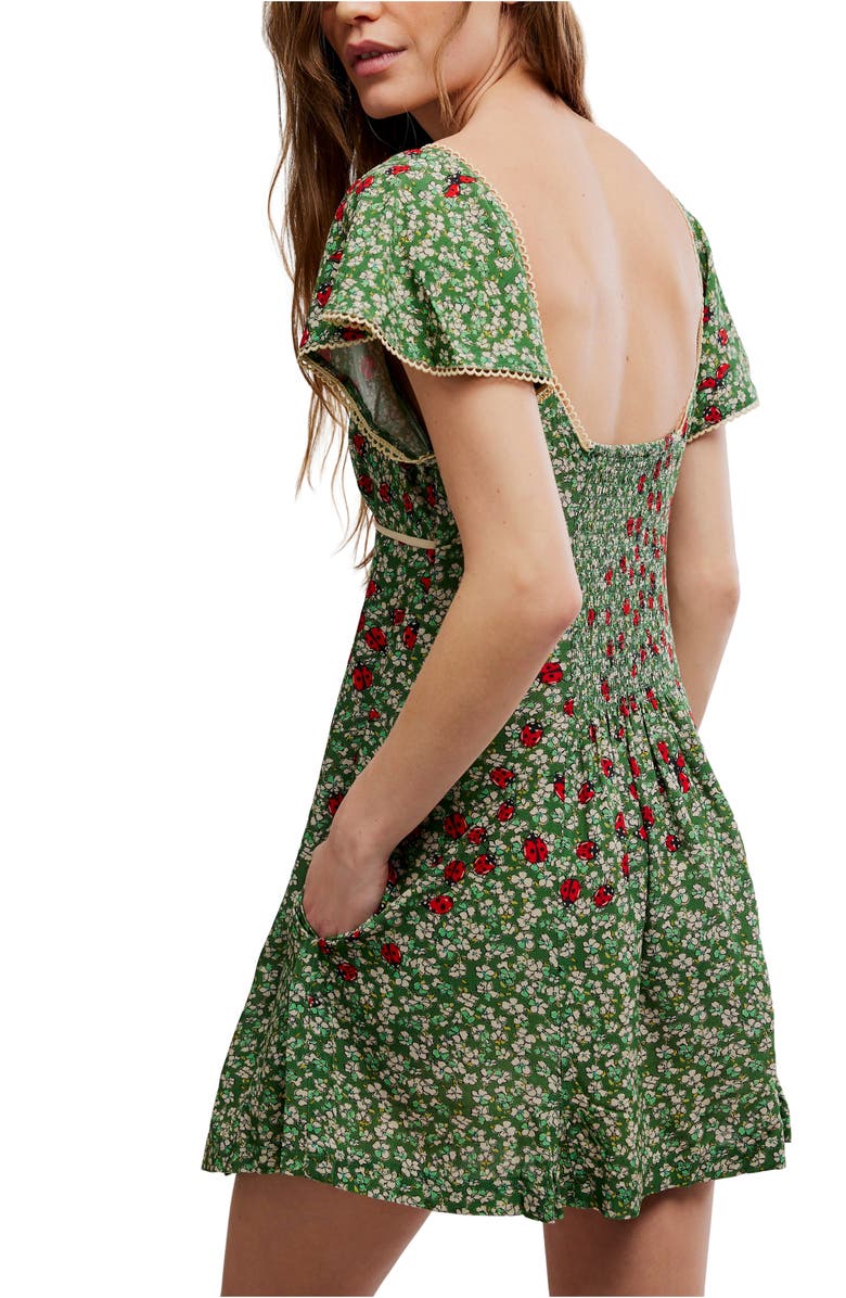 Free People Backroads Floral Flutter Sleeve Mini Sundress, Alternate, color, Forest Combo