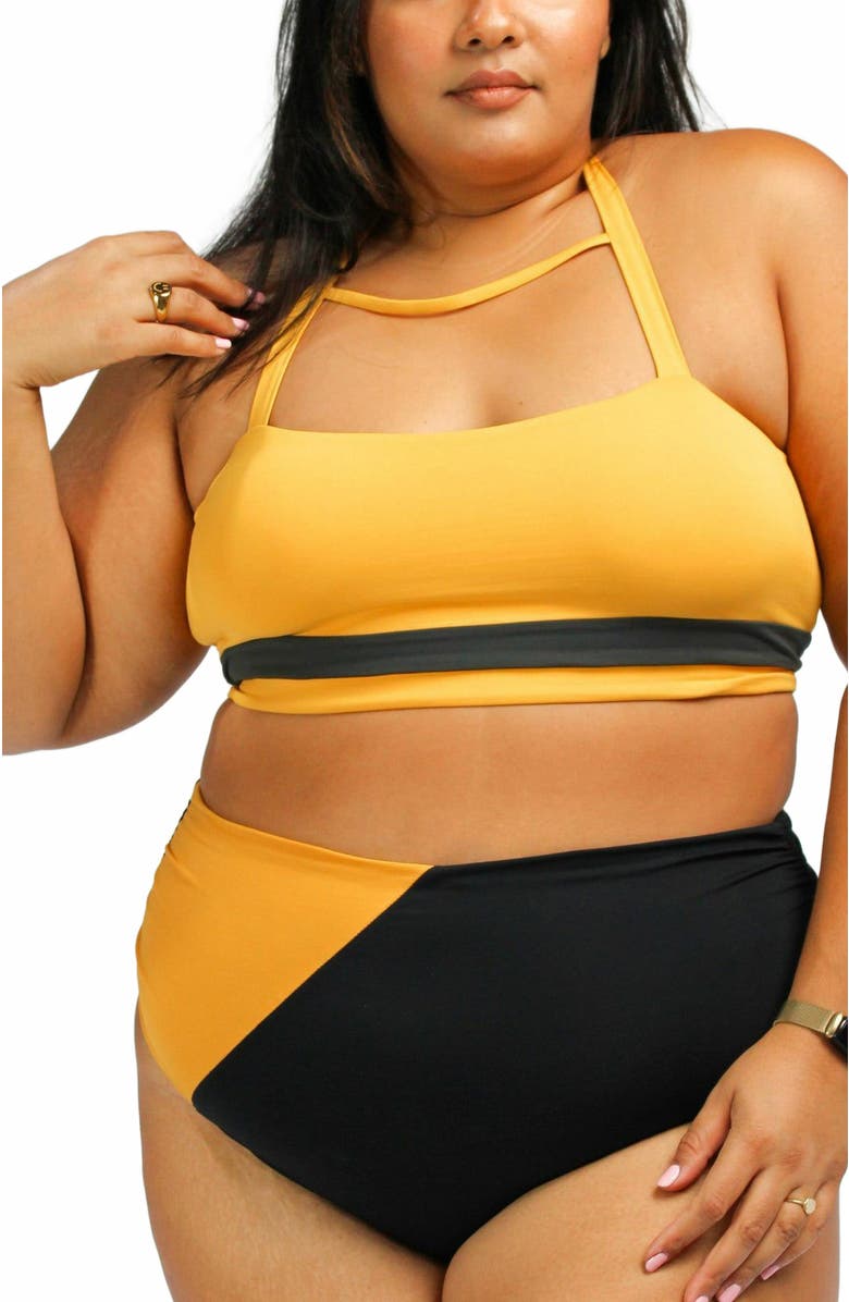 Mary Mercedes Moe Halter Bikini Top, Alternate, color, Mustard Yellow