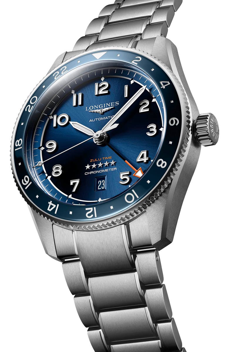 Longines Spirit Zulu Time Bracelet Watch, 42mm, Alternate, color, Blue