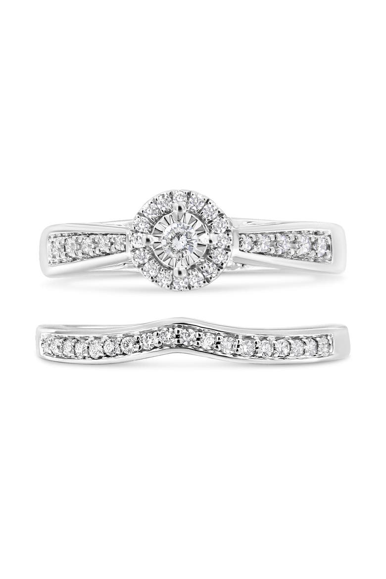 Silver 1/3 Cttw Diamond Halo and Pave Shank Engagement Ring Set, Alternate, color, Silver