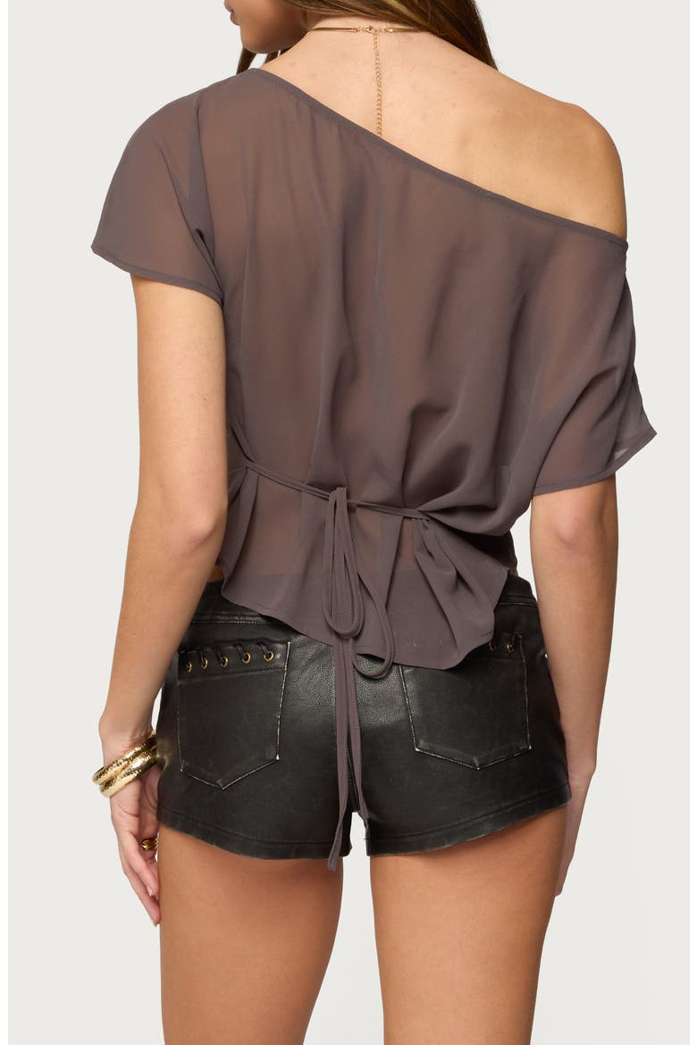 Noria One-Shoulder Sheer Chiffon Top, Alternate, color, MOCHA