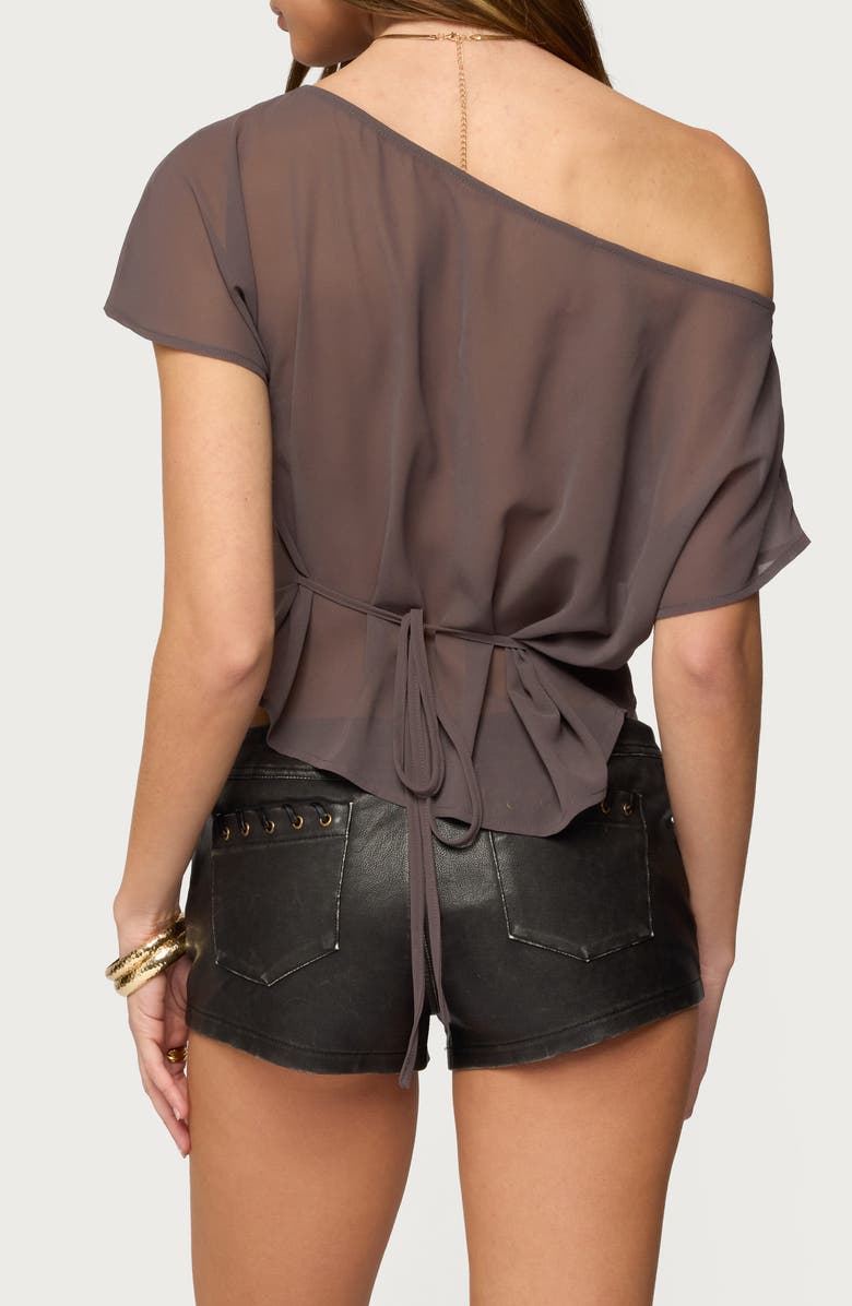 EDIKTED Noria One-Shoulder Sheer Chiffon Top, Alternate, color, Mocha